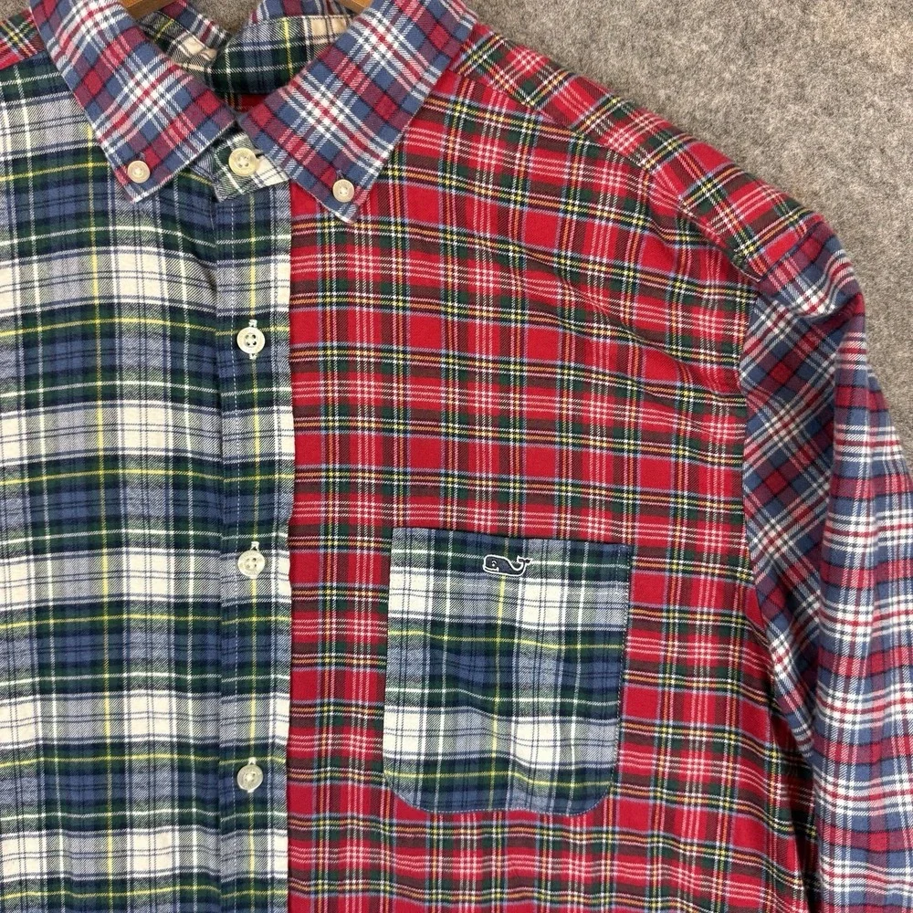 Vineyard Vines Shirt Mens Large Plaid Patchwork Fun Party Flannel Classic Fit - Picture 4 of 9